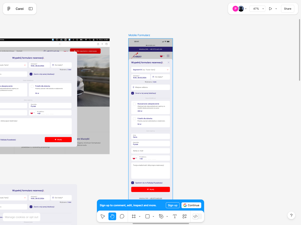 Mobile Formularz